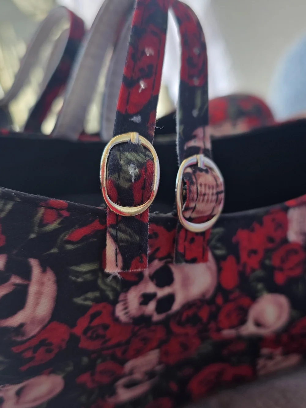 Red Rose & Skull Wedge Mary Janes - Women's Fashion Shoes